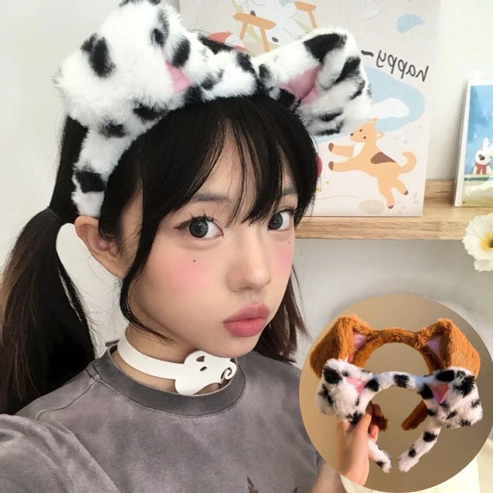 Winter Headband Fleece - Spotted Dogs Folded Ear Hairband Cute