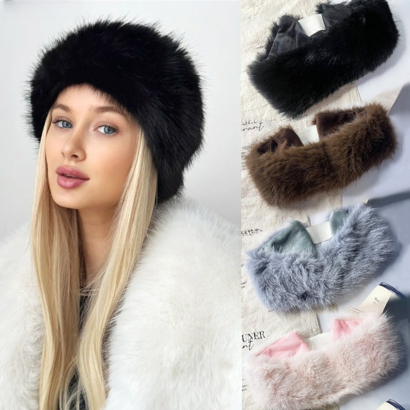 Wide Band Fur Headband Winter  - Fleece Ear Warmer Band avaliação e preço