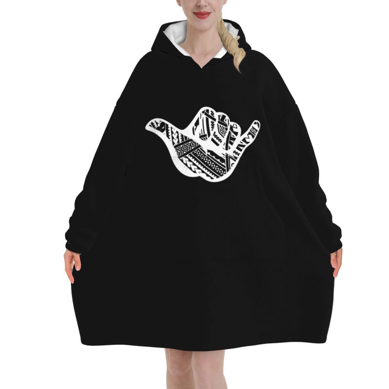 Polynesian Tattoo Shaka Tribal - Sherpa Hoodie Fleece avaliação e preço