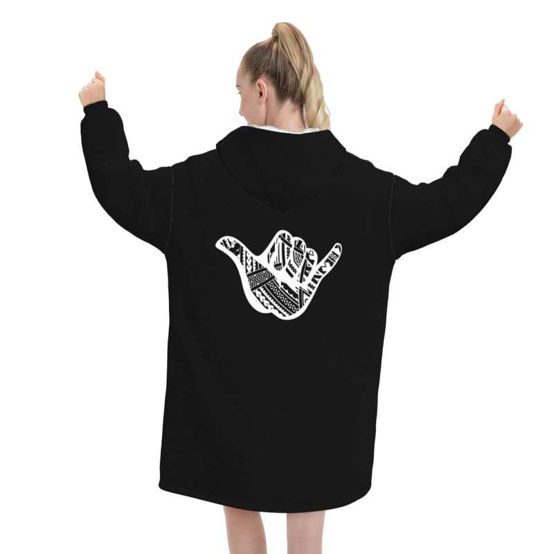 Polynesian Tattoo Shaka Tribal - Sherpa Hoodie Fleece avaliação e preço