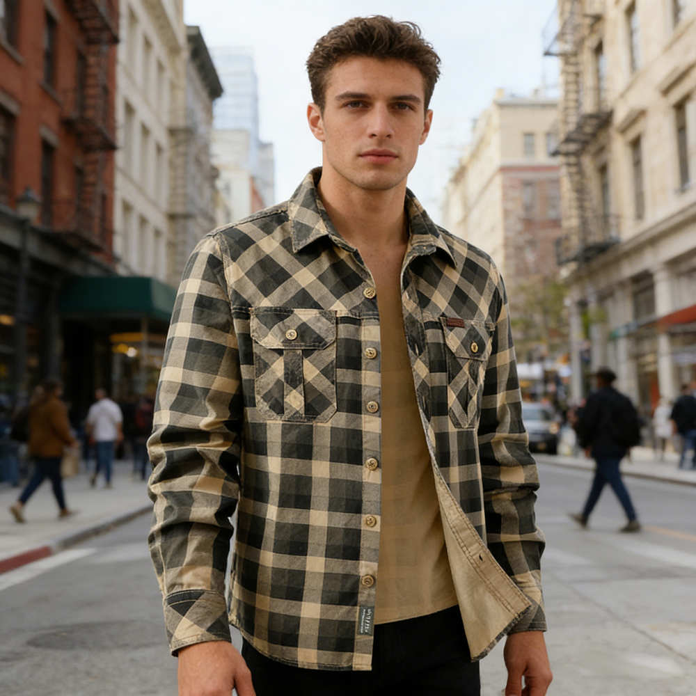 Spring Autumn Men's Cotton Pla - Flannel Shirt Lined avaliação e preço
