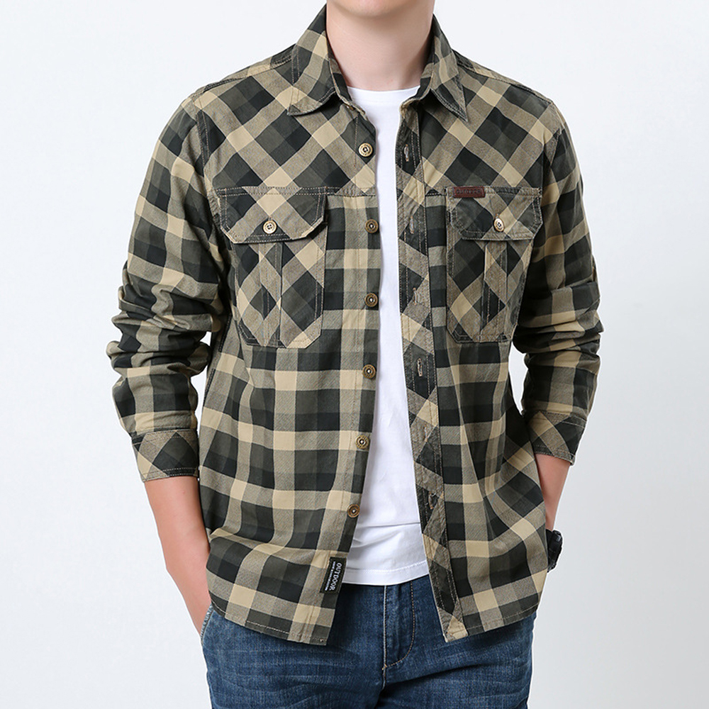 Spring Autumn Men's Cotton Pla - Flannel Shirt Lined avaliação e preço