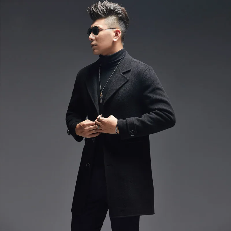 AYUNSUE 100% Wool Coat Men Aut - Wool Coat Peacoat avaliação e preço