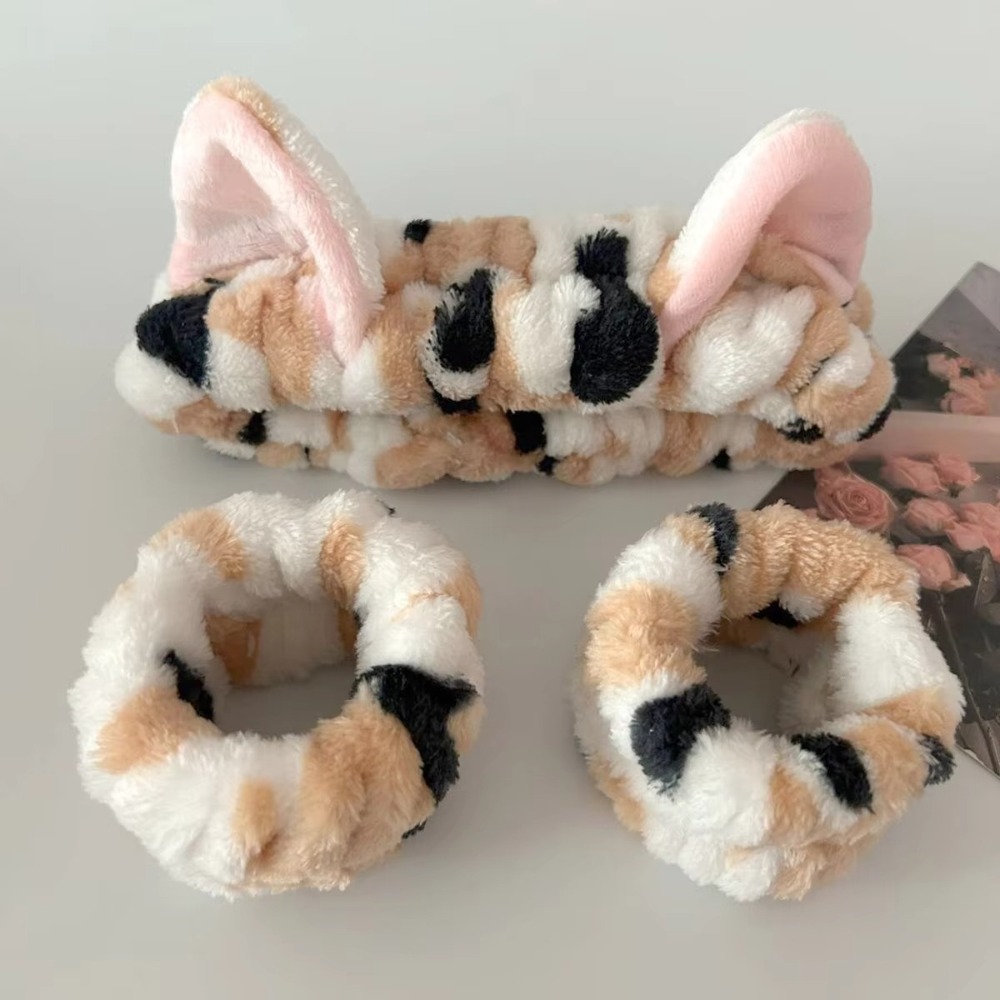 3pcs/set Leopard Print Cute Ca - Winter Headband Fleece avaliação e preço