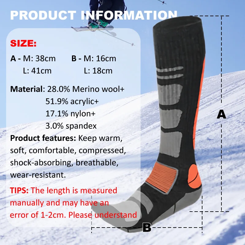 1 Pair Merino Wool Ski Socks M - Thermal Sock Wool avaliação e preço