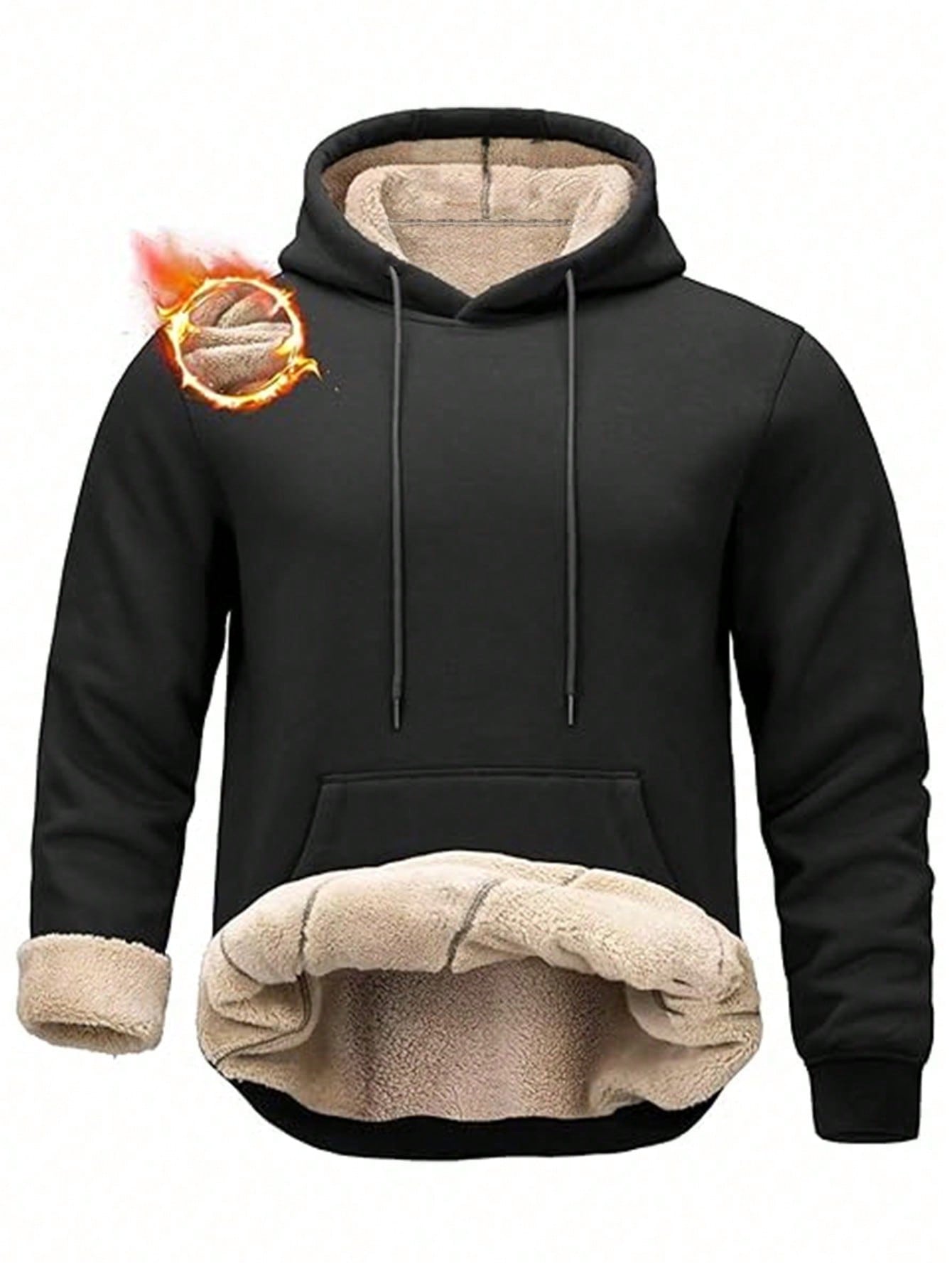 Men's Black Sherpa-Lined Hoodi - Sherpa Hoodie Fleece avaliação e preço