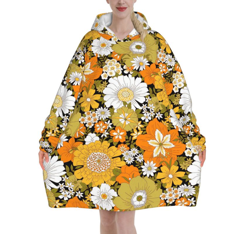 Hippie Flower Floral Retro Bla - Sherpa Hoodie Fleece avaliação e preço