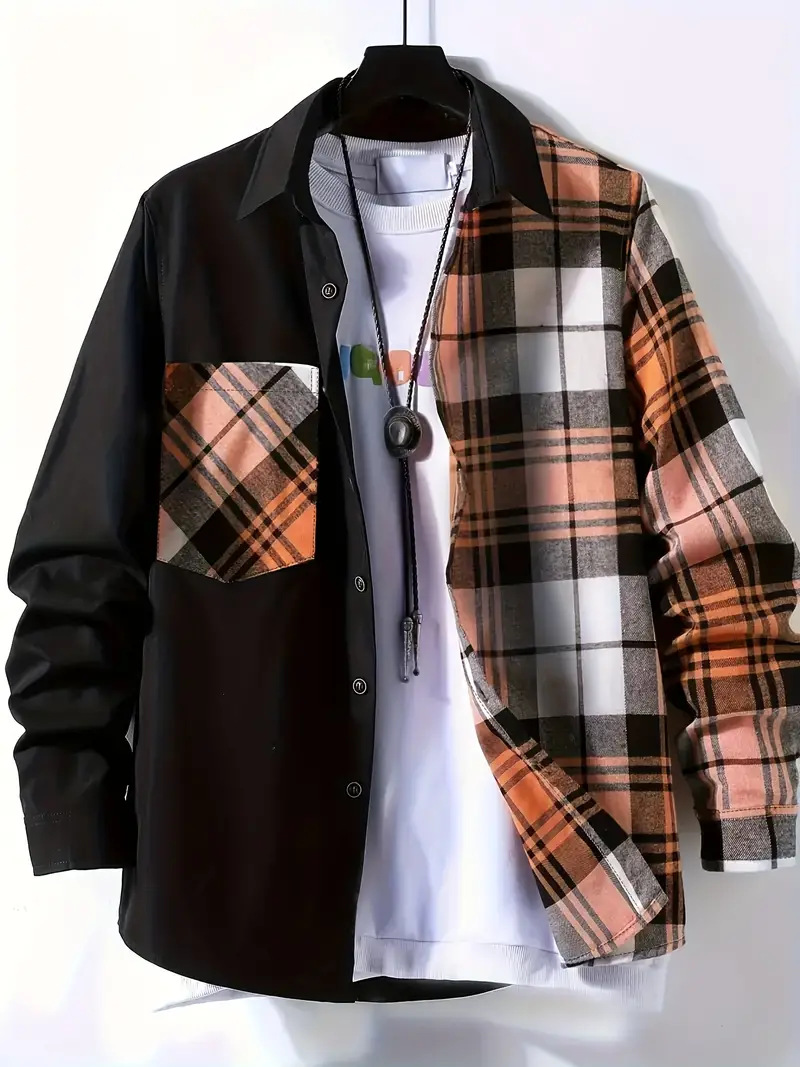 Spring and Autumn Men's Casual - Flannel Shirt Lined avaliação e preço