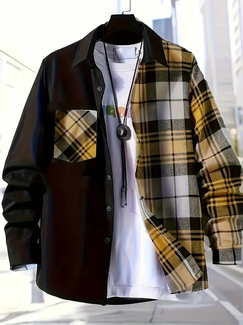Spring and Autumn Men's Casual - Flannel Shirt Lined avaliação e preço