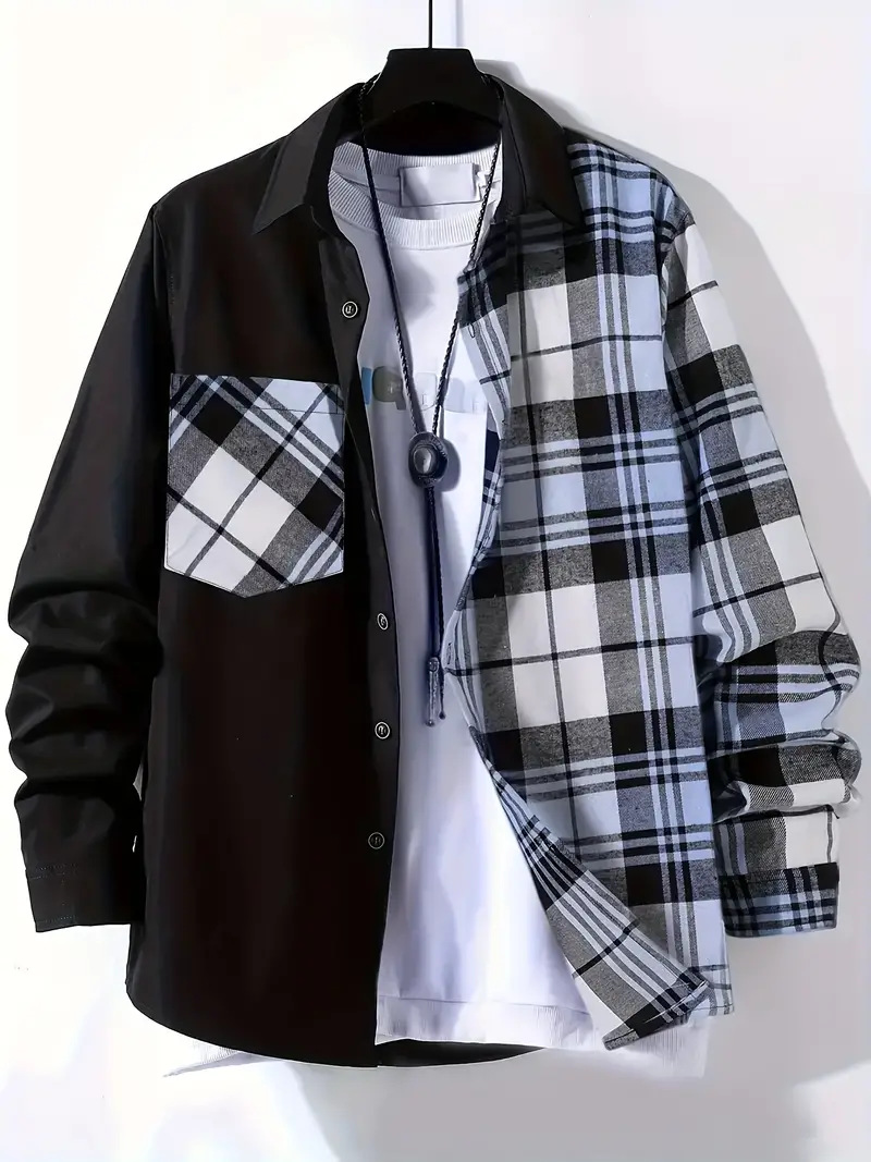 Spring and Autumn Men's Casual - Flannel Shirt Lined avaliação e preço
