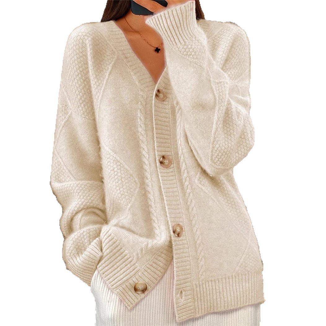 Women V Neck Cable Knit Cardig - Down Jacket Packable avaliação e preço