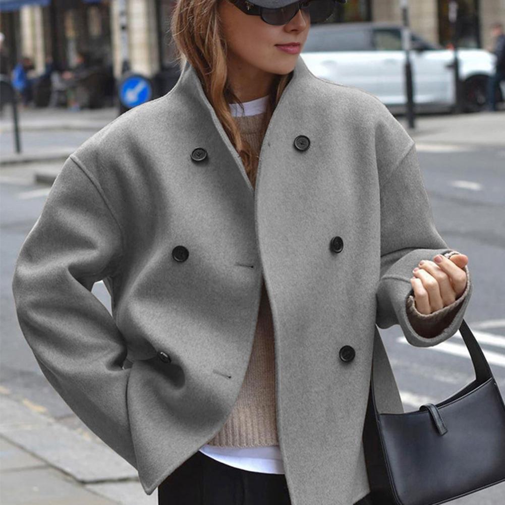 Women's Winter Cropped Wool Co - Wool Coat Peacoat avaliação e preço