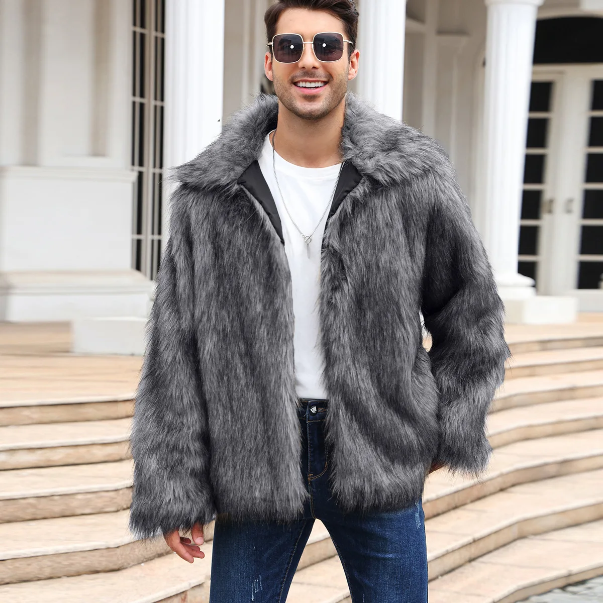Men Faux Fox Fur Jacket Coat W - Down Jacket Packable avaliação e preço