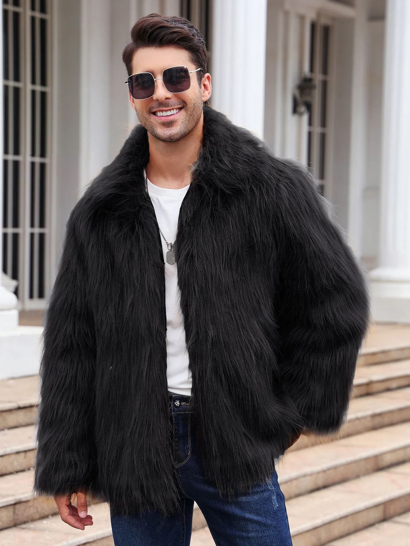 Men Faux Fox Fur Jacket Coat W - Down Jacket Packable avaliação e preço