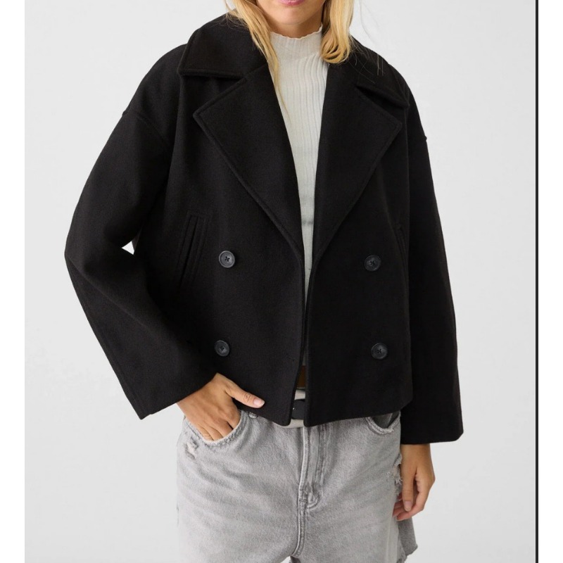 Women's Oversized Double Breas - Wool Coat Peacoat avaliação e preço