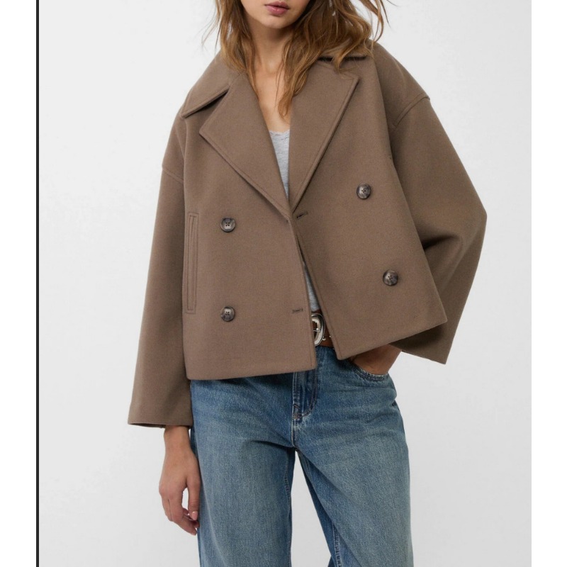 Women's Oversized Double Breas - Wool Coat Peacoat avaliação e preço