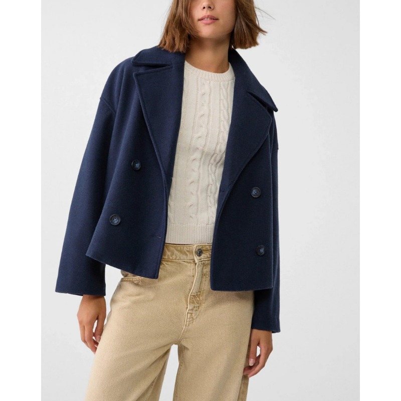 Women's Oversized Double Breas - Wool Coat Peacoat avaliação e preço