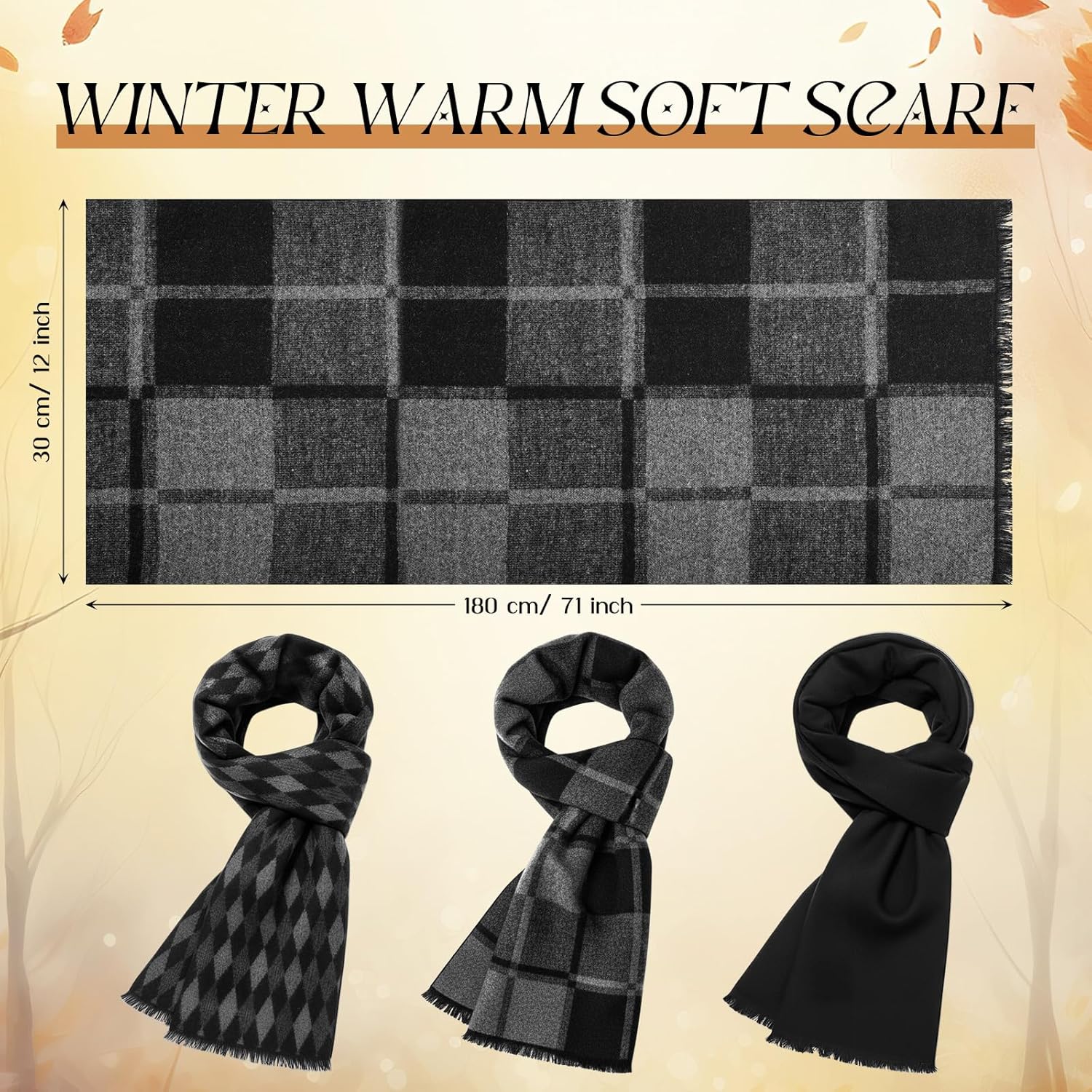 Winter Scarf for Men Soft Warm - Wool Scarf Men avaliação e preço